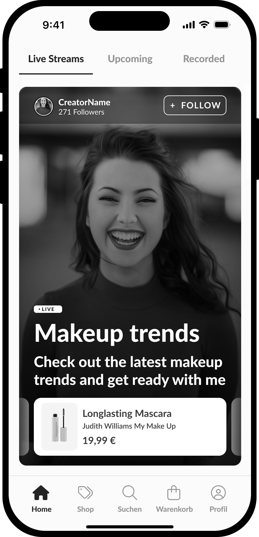 HELLO homepage, version 4: adds a product entry point inside the live stream